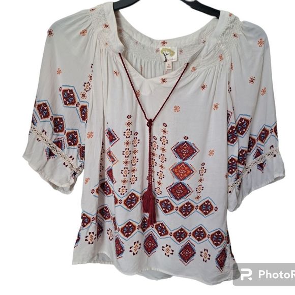 ANTHROPOLOGIE Fig and Flower Peasent Tunic Tie Top Blouse - Picture 2 of 10